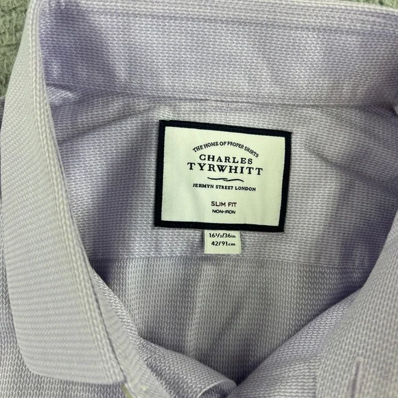 Charles Tyrwhitt Shirt Mens Size 16.5 36 Purple Slim Fit Long Sleeve Button Up‎ - Picture 3 of 7
